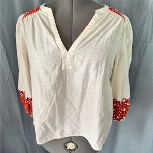 Knox Rose Ivory Blouse with Vibrant Red Details